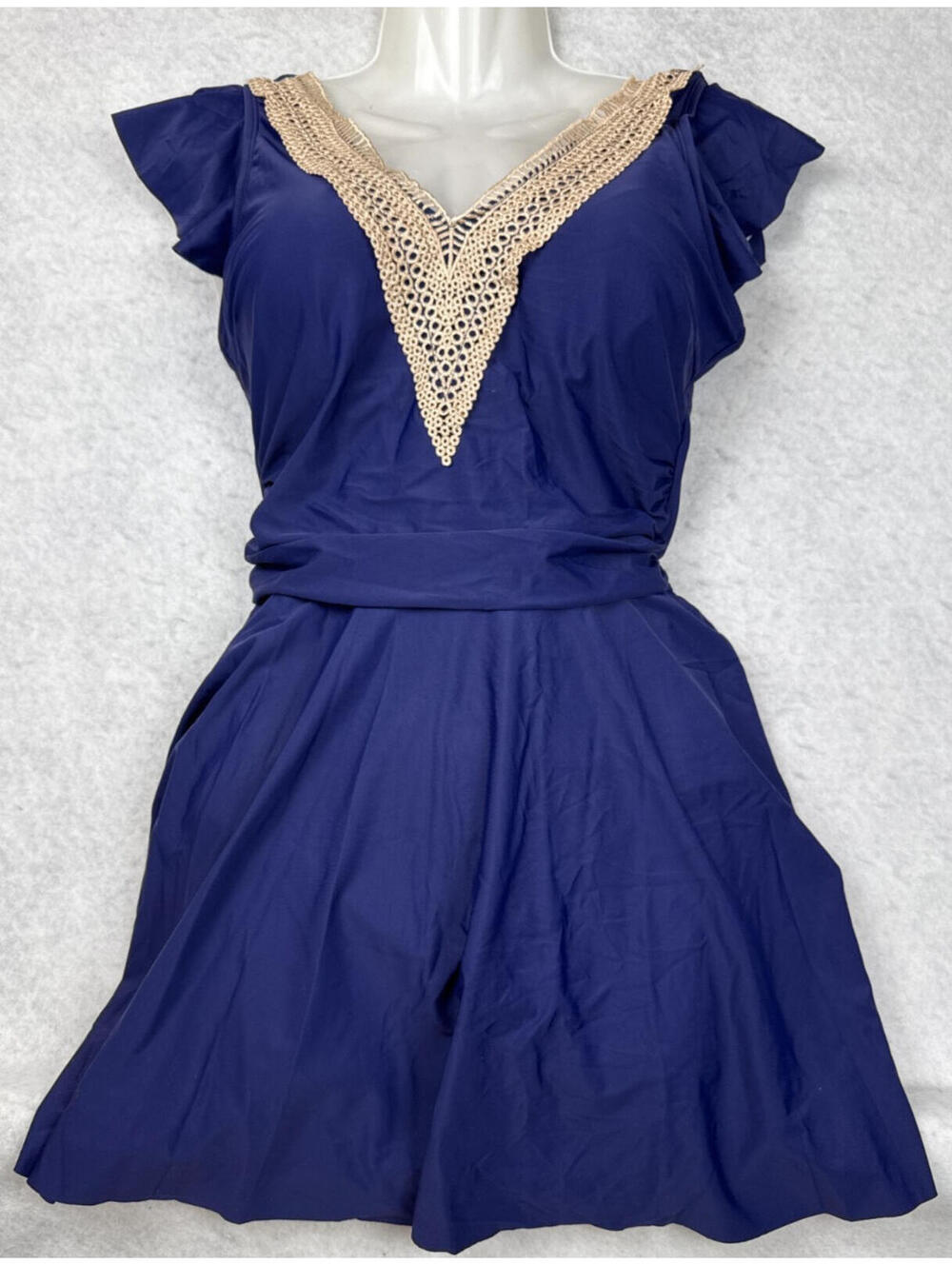 Womens Size Small Blue Crochet Trim One Piece Swimdress NWOT